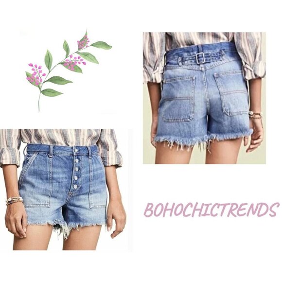 We The Free Free People Distresed Denim Shorts Size 24 - Picture 1 of 15